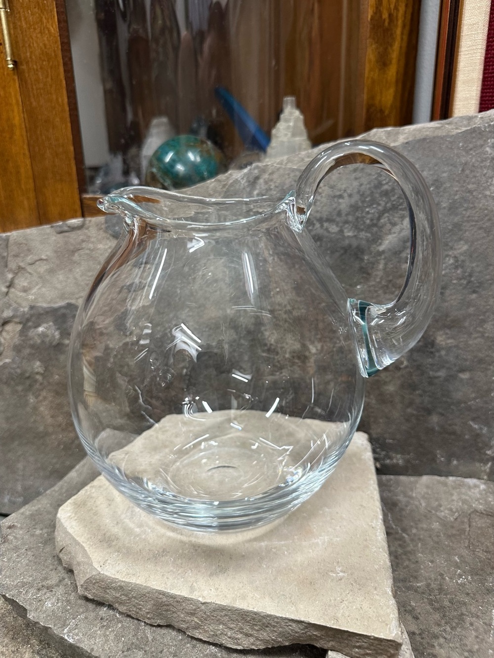 Clear Bulbous Shaped Glass Pitcher